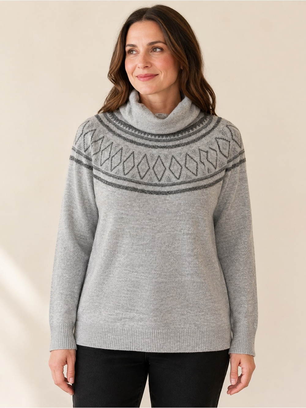 Old Navy Sparkle Fair Isle Cowl Neck Sweater XL Tall Gray Winter Après Ski